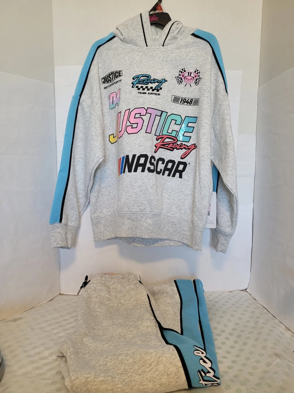 Justice Gray & Blue NASCAR Track Sweatpants - Kids